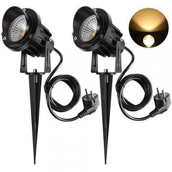 LEDMO 2PCS Foco Proyector Exterior 9W LED Lámpara de Césped con Espica Impermeable IP65 Focos de Jardín con Pincho 900lm Blanco Cálido Foco COB LED de Jardín Suelo Caminos Paisajes Decoración