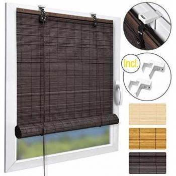 Persiana de Bambú Rollo Klemmfix Robusta Calidad Madera Marrón 160x90 cm - SolDecor B86