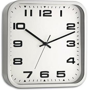 TFA Reloj de Pared electrónico Plata de 300 mm, Acero Inoxidable, Blanco