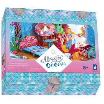 MAGIC OCEAN - LA HABITACIÓN DE LAS SIRENAS PARA CREAR, juego de manualidades para niños que incluye materiales para crear un entorno submarino, figuras de sirenas y elementos decorativos, fomenta la creatividad y la