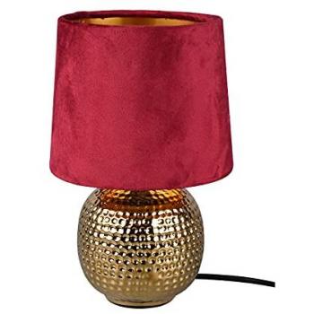 Lámpara de Mesa Sophia Cerámica Oro y Pantalla de Terciopelo Rojo E14 26 cm