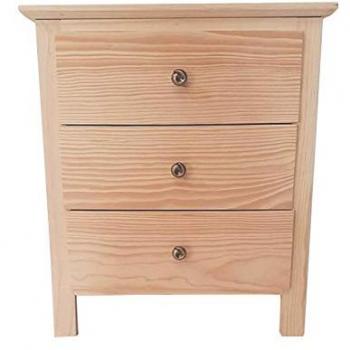 Mesita de Noche Artesanal de Madera de Pino con 3 Cajones - 50x35x58 cms - Fabricada en España