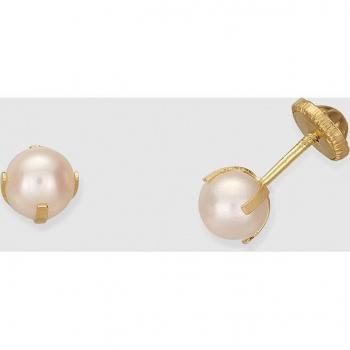 Pendientes de bebé de oro con perla natural para niñas recién nacidas