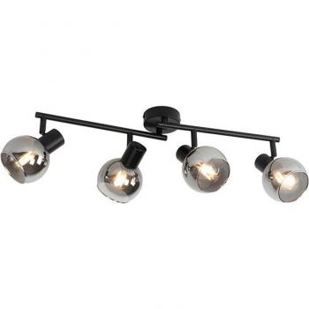 Plafón Art Déco negro 56cm cristal ahumado 4-luces - VIDRO