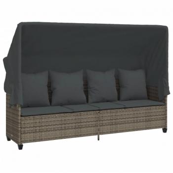 Tumbona con capota y cojines ratán sintético gris para exterior, ideal para jardín, playa, piscina y terraza
