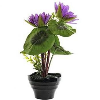 Maceta Doble Lotus Lila PVC Tela 22x18x34 cm - Dkd Home Decor Negro Verde