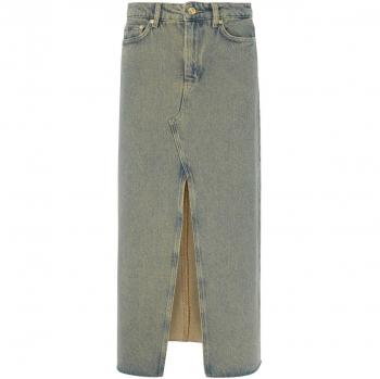 Brown Overdyed Denim Maxi Skirt by Ganni, Size M