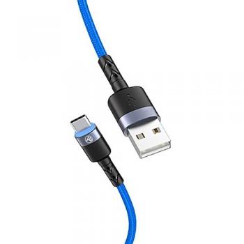 Cable de Datos y Carga Tellur USB a Tipo C con Luz LED, 3A, 1.2m, Azul