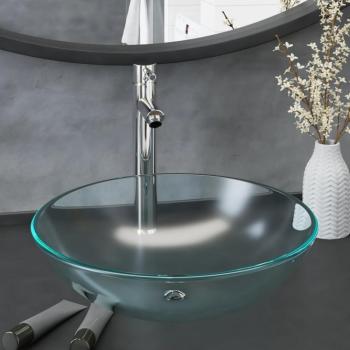 Fregadero de vidrio templado satinado con grifo y Piletta