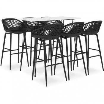 Set de Bar 7 Piezas Blanco y Negro con Mesa Alta y Taburetes Altos
