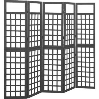 vidaXL 5-Panel Room Divider/Trellis Solid Fir Wood Black 201.5x180 cm