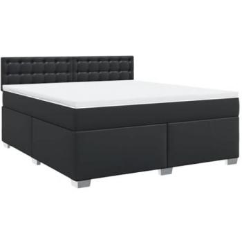 Cama Box Spring con colchón de cuero sintético negro 180x200 cm