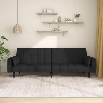 vidaXL Black Fabric 2-Seater Sofa Bed with Two Cushions