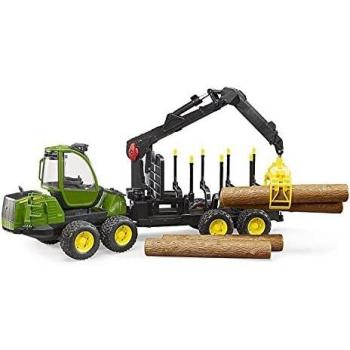 Bruder 2133 John Deere 1210E - Tractor de Juguete con Remolque y Troncos