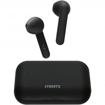 Auriculares In-Ear True Wireless Stereo STREETZ TWS-104 con Estuche de Carga, Bluetooth 5.0, Color Negro Mate