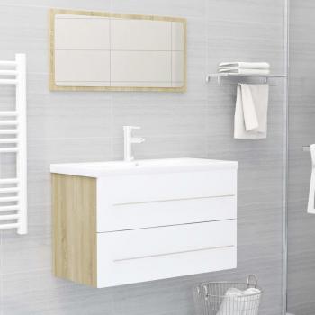 Set de muebles de baño 2 piezas madera contrachapada blanco roble Sonoma