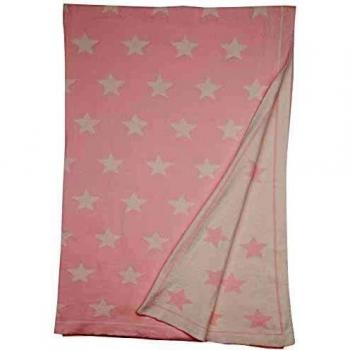 Happy Decor Kids -Manta Bebe Little Stars 100% Algodón Natural -Rosa, Blanco- 90 x 120 cm