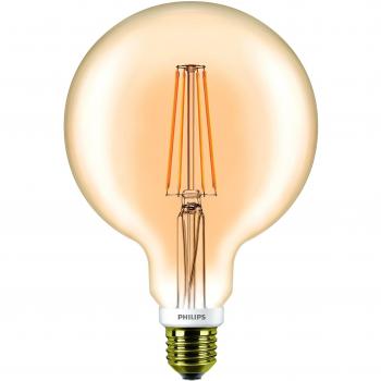 Bombilla LED Decorativa Philips Clásica, E27, 7W (equivalente a 50W), G120 Vintage Filamento Globo, Regulable, Color Oro Transparente