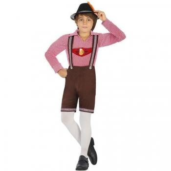 Disfraz de Alemán Rosa y Marrón en Terciopelo para Niño, incluye chaqueta, pantalones y sombrero