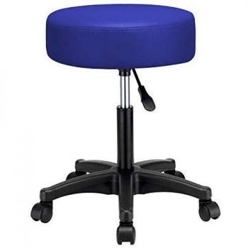 Taburete Giratorio Azul 360° Altura Ajustable 46-60 cm Acolchado 10 cm con Ruedas
