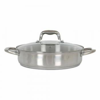 Cacerola Baja Quttin de Acero Inoxidable Apta para Inducción 24cm / 2.2L / 0.8mm con Tapa - Colección New Caesar - Alta Durabilidad y Resistencia al