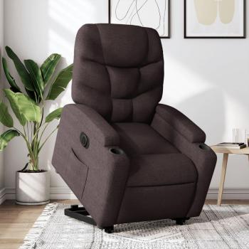 Silla reclinable eléctrica de tela marrón oscuro Vidaxl