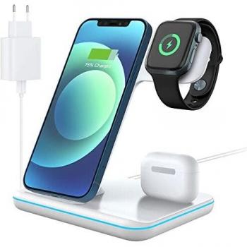 POWERGIANT Cargador Inalámbrico Universal 15W, Wireless Charger Rápida para iPhone12 Pro MAX y Samsung Galaxy S10 S9 A70 y iWatch Series 6/5/4/3/2 Airpord 1 2 Pro