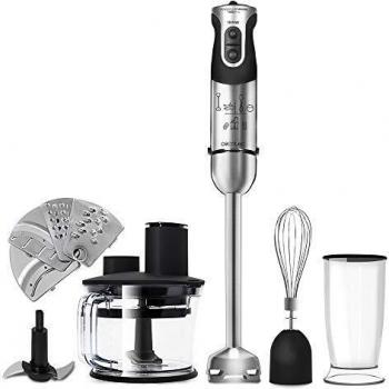 Cecotec Batidora de Mano Powerful Titanium 1000 Pro. 1000 W, 21 Niveles y Turbo, Cuchilla 4 hojas con Recubrimiento de Titanio, Pie XL, Soft Touch, Accesorios, Vaso 800 ml