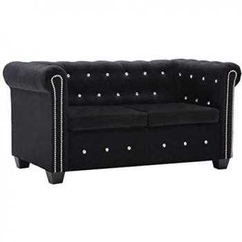 vidaXL Chesterfield Sofá de 2 Plazas Terciopelo 146x75x72cm Negro Mobiliario