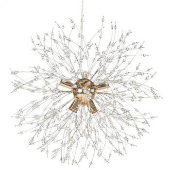 Lámpara de techo de metal dorado transparente 192 cm con 8 cuentas de vidrio Torola