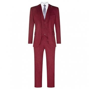 Men's Retro 3-Piece Wine Herringbone Wool Tweed Suit