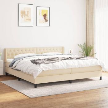 Cama Box Spring con Colchón de Tela Color Crema 200x200 cm
