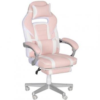 Silla Gaming Reclinable Rosa con Altura Ajustable, Reposapiés Retráctil, Soporte Lumbar y Reposacabezas Desmontable - Homcom 63x63x123 cm