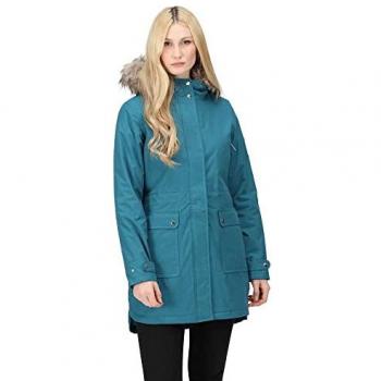 Chaqueta Impermeable Insulada para Mujer Regatta Sabinka Azul Verde Libélula con Pelzbesatz