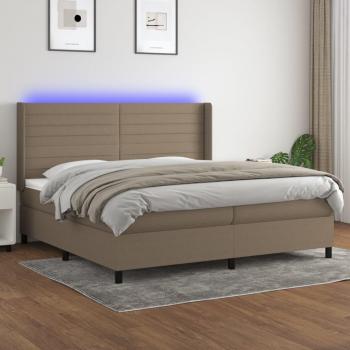 Cama box spring con colchón y luces LED 200x200 cm en tela gris taupe