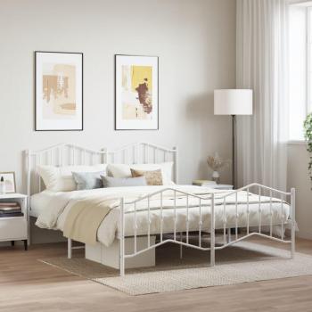 vidaXL Metal Bed Frame without Mattress with Footboard White 183x213cm