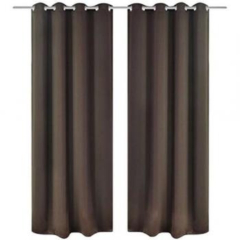 vidaXL 2 Cortinas Marrones oscuras con Anillas metálicas, Blackout 135 x 245 cm