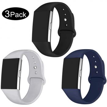 Oenfoto Correa Compatible Fit bit Charge 2, Pulsera de Silicona Suave Adjustable, Accesorios para Fit bit Charge 2 para Mujeres Hombres, Negro, Gris Claro, Océano Azul Pequeño