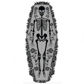 Camino de Mesa Esqueleto Negro 183x60 cm - Decoración para Fiestas de Halloween y Celebraciones