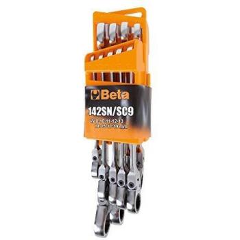 Beta 142SN/SC9 - Juego de 9 llaves combinadas con trinquete articuladas con soporte compacto