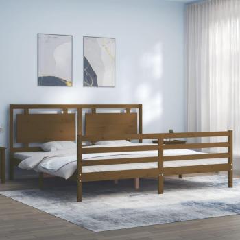 Estructura de cama y cabecero de madera maciza marrón miel 200x200 cm