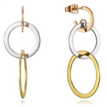 Pendientes Viceroy Air de Acero con Tres Aros y Baño de Oro IP, Plata de Ley 925