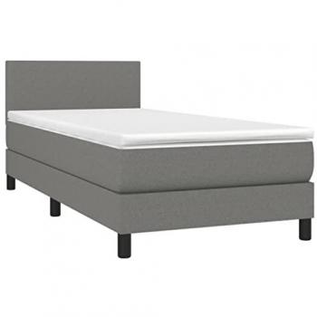 Cama box spring con colchón y LED tela gris oscuro 90x200 cm