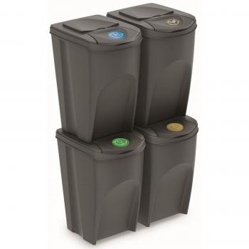 Juego de 4 cubos de reciclaje 140L PROSPERPLAST Sortibox de plástico en color gris