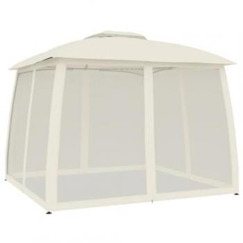 Cenador de Doble Techo Paredes de Malla Acero Crema 2,93x2,93 m