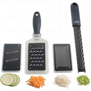 VonShef Set de 4 Piezas de Rallador y Pelador con Cuchillas de Acero Inoxidable Intercambiables y Cubierta Protectora