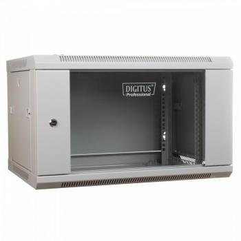 Armario Rack de Pared Digitus DN-WU19 06U/450, 19, 6U, 600x450mm, puerta de vidrio, color gris, capacidad de carga hasta 60kg