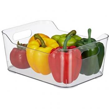 Organizador de Nevera Relaxdays, Caja Plástica Transparente con Asas, Almacenamiento de Alimentos, 10.5 x 25 x 18 cm, Lavable