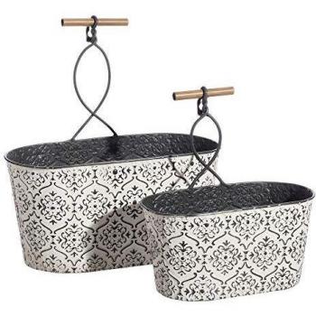 Set de 2 maceteros de Pared Colgantes de Metal Blancos Shabby Chic - LOLAhome