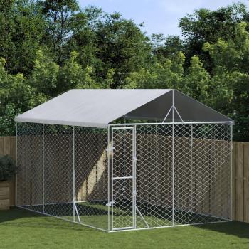 vidaXL Silver Outdoor Dog Kennel with Roof 3x4.5x2.5m Galvanised Steel
